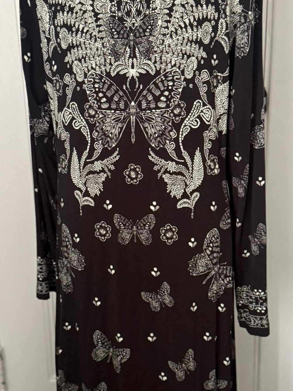 Johnny Was Black Maxi Dress with White Butterfly & Floral Print - Picture 3 of 4